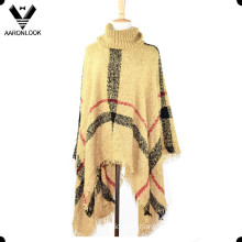 Fashion Loop Yarn Plaid Knit Shawl Large Size Poncho